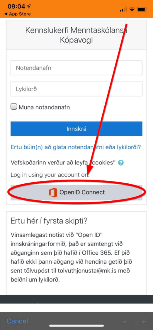 Innskráning í Moodle