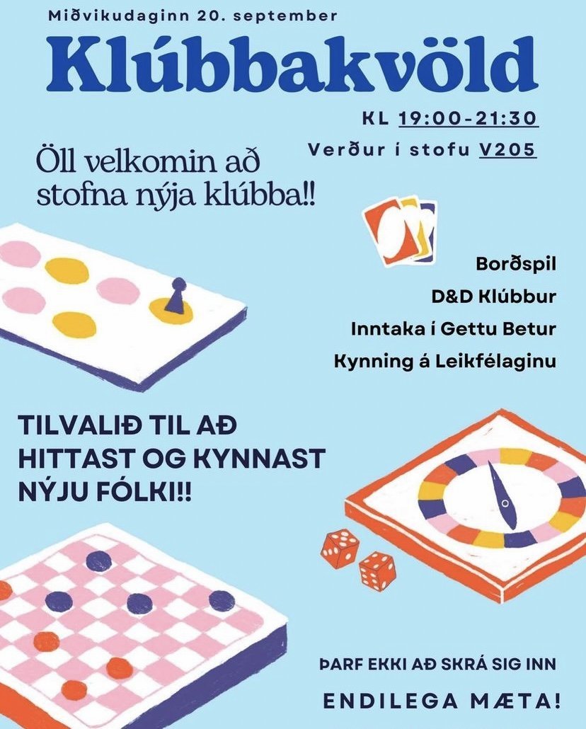 Klúbbakvöld nemendafélagsins í kvöld