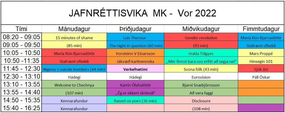 Jafnréttisvika - dagskrá