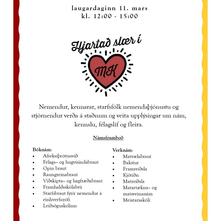 Opið hús í MK laugardaginn 11. mars