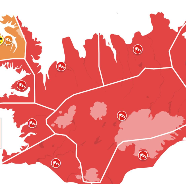 Rauð viðvörun vegna veðurs - UPPFÆRT